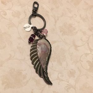 Wing / feather key chain purse charm gunmetal NWT Artisan gray pink lavender